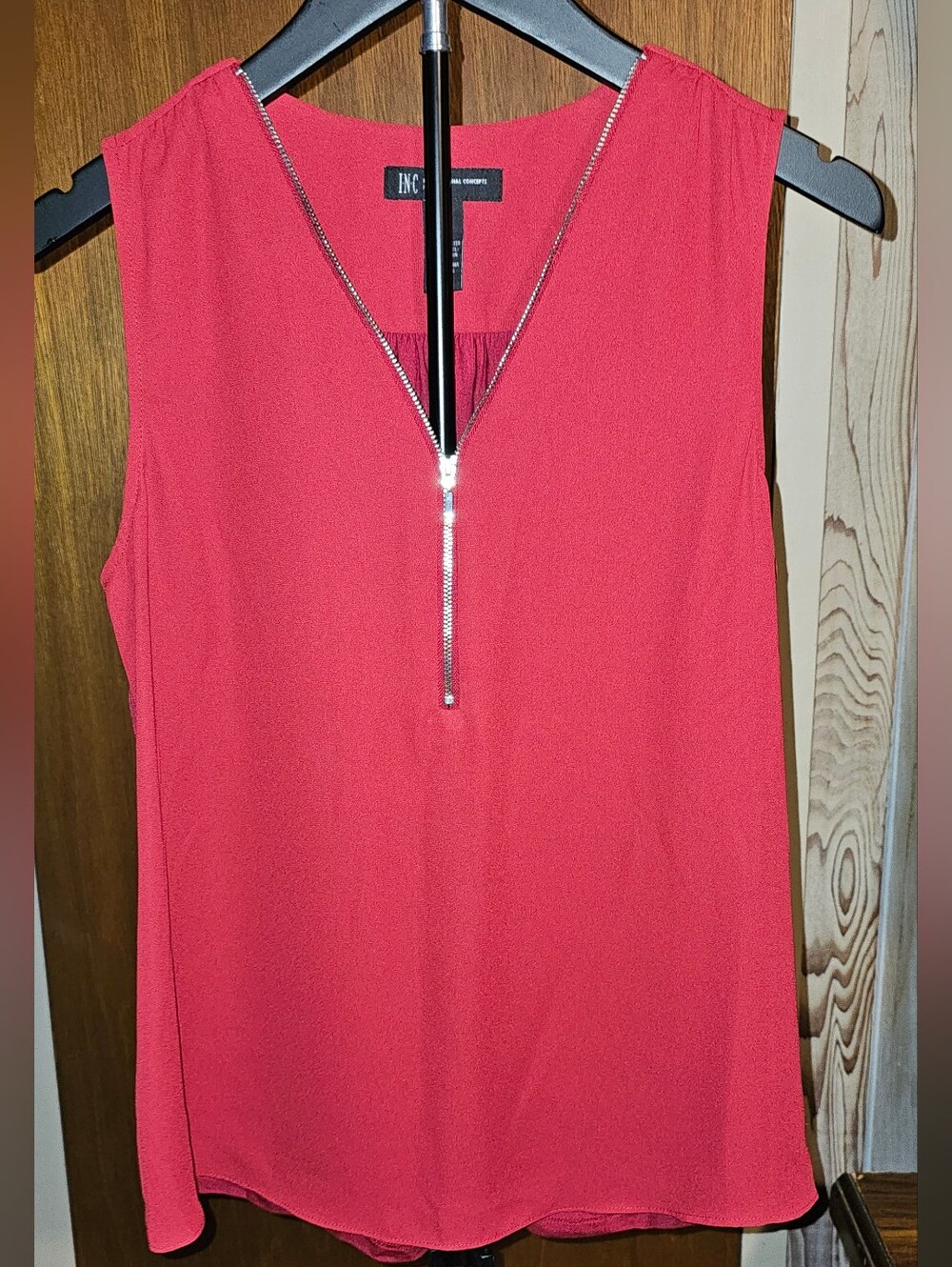 INC International Concepts Red Sleeveless Zip-Front Blouse Petite